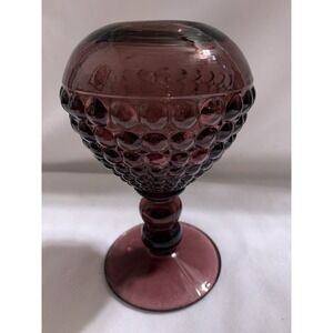 VTG Viking glass MCM Yesteryear Hobnail Ancestral Ivy Ball Vase Amethyst 6"
